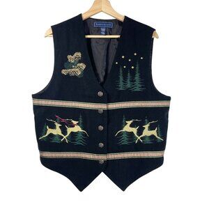 Karen Scott Women's Reindeer Christmas Vest Black Gold Size L